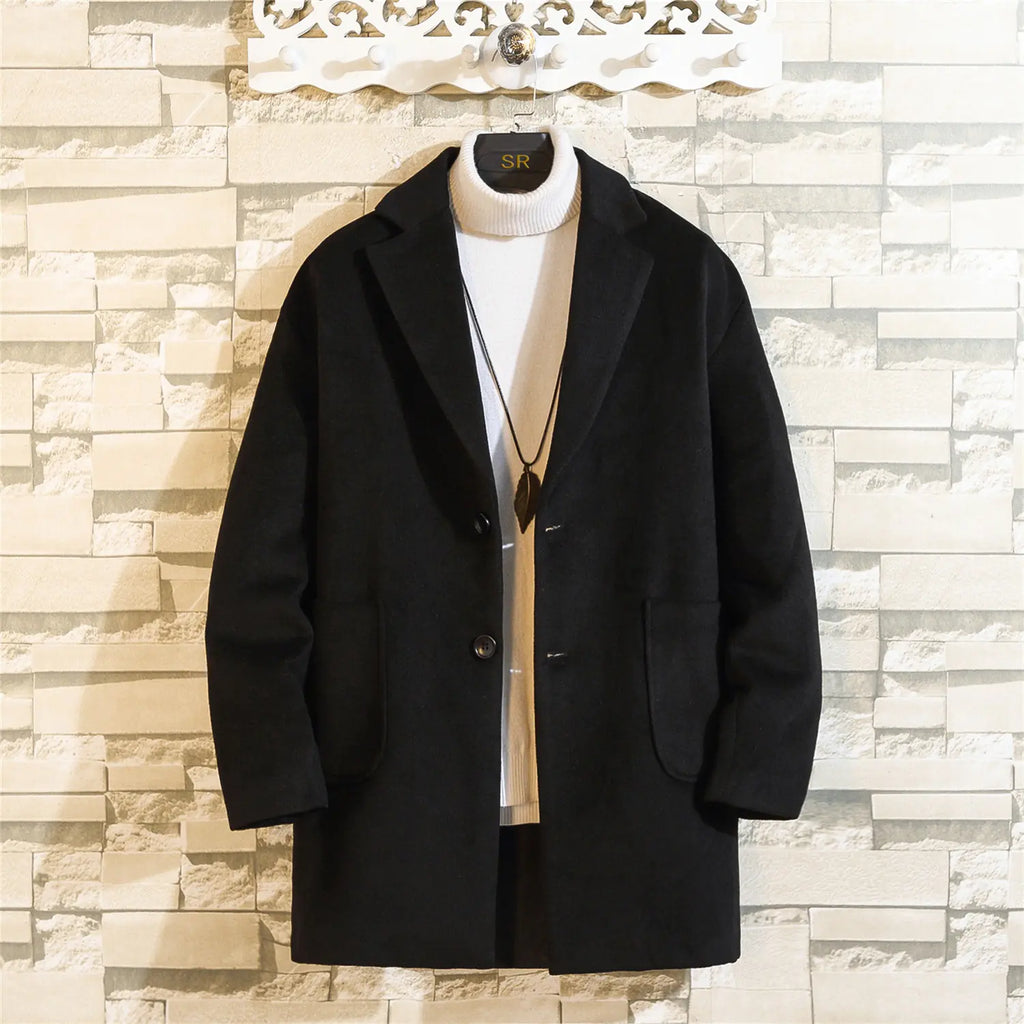 Men's Slim Mid-Length Warm Woolen Trench Coat