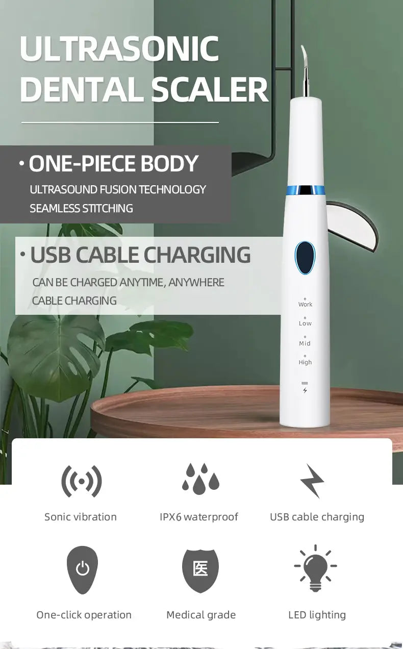 Ultrasonic Teeth Cleaner with 3 Modes, Portable & Waterproof