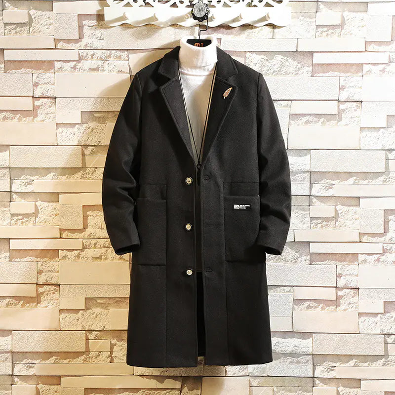 Men's Slim Mid-Length Warm Woolen Trench Coat