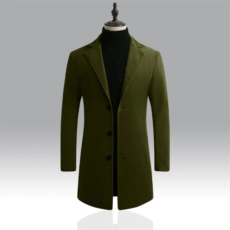 Slim-Fit Solid Color Mid-Length Wool Trench Coat